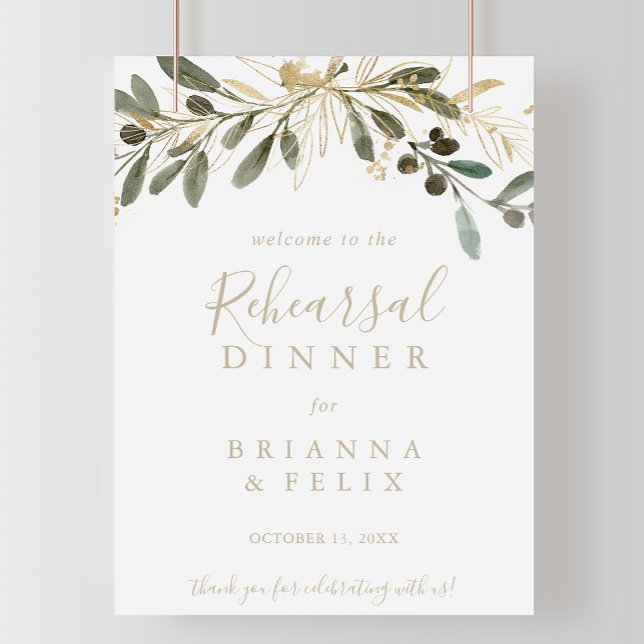 Gold Greenery Fall Rehearsal Dinner Welcome Sign (Creator Uploaded)