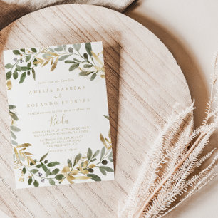 Gold Greenery Fall Spanish Wedding  Invitation