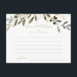 Gold Greenery Fall Wedding Advice Card<br><div class="desc">This gold greenery fall wedding advice card is perfect for a modern wedding. The design features charming artistic green and gold foliage. These cards are perfect for a wedding, bridal shower, baby shower, graduation party & more. Personalise the cards with the names of the bride and groom, parents-to-be or graduate....</div>