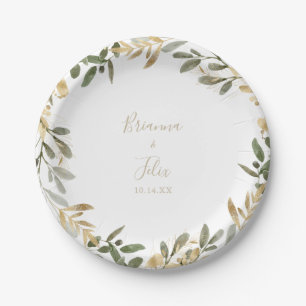 Gold Greenery Fall Wedding Cake Paper Plate