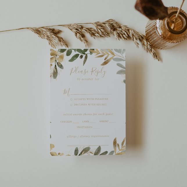Gold Greenery Fall Wedding Menu Choice RSVP (Creator Uploaded)