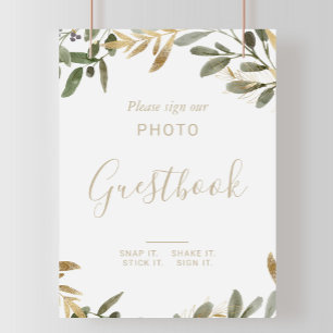 Gold Greenery Fall Wedding Photo Guestbook Sign