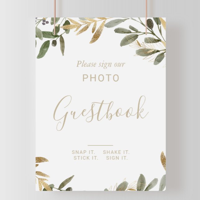 Gold Greenery Fall Wedding Photo Guestbook Sign (Creator Uploaded)