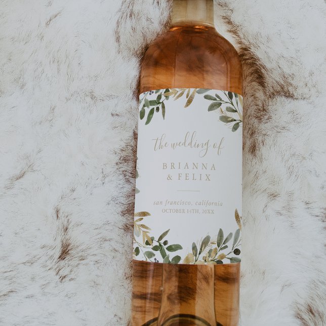 Gold Greenery Fall Wedding Wine Labels (Creator Uploaded)