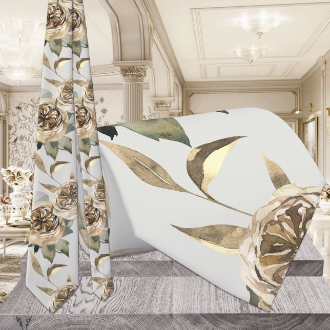 Gold & Greenery Floral Wedding Tie (Creator Uploaded)