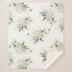 Gold Greenery Foliage Elegant White Romantic Sherpa Blanket