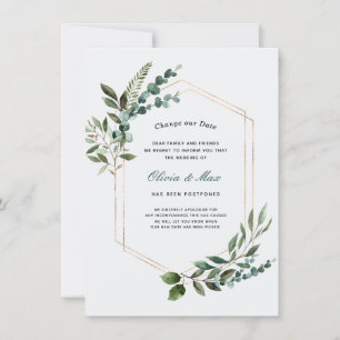Gold Greenery Frame Postponed Wedding Announcement