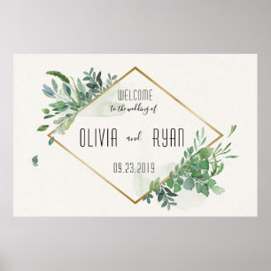 Gold Greenery Frame Wedding Welcome Poster