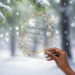 Gold greenery frosted Christmas Party Acrylic Invitations<br><div class="desc">A frosted background. An oval faux gold frame decorated with sage green greenery.   Personalise and add the details.  Black text.</div>