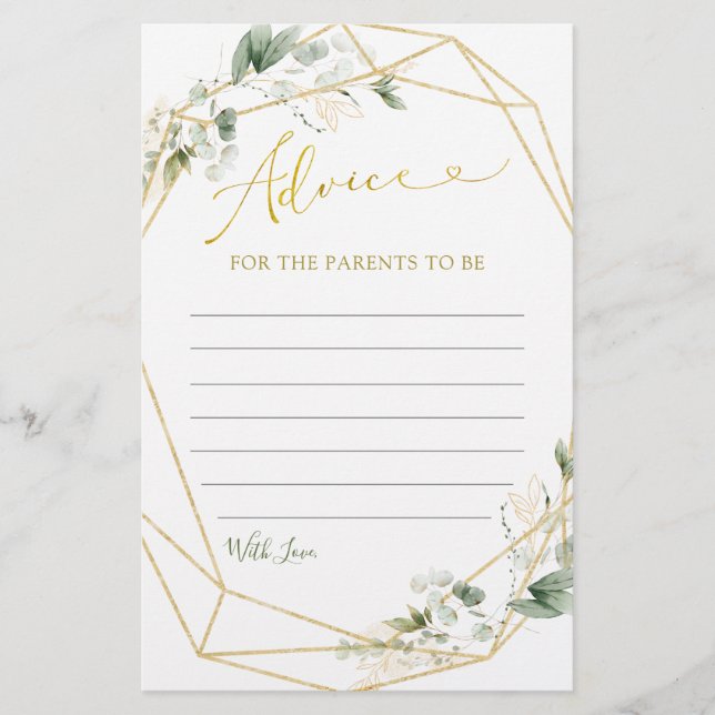 Gold Greenery Geometric Baby in Bloom Advice Card (Front)