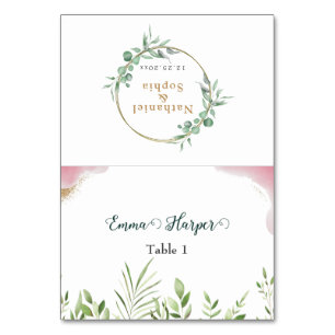 Gold Greenery Guest Name Wedding Place Card