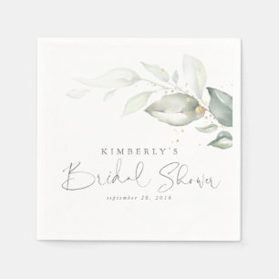 Gold Greenery Leaves Elegant Bridal Shower Napkin