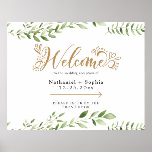 Gold Greenery Left Directional Wedding Welcome Poster