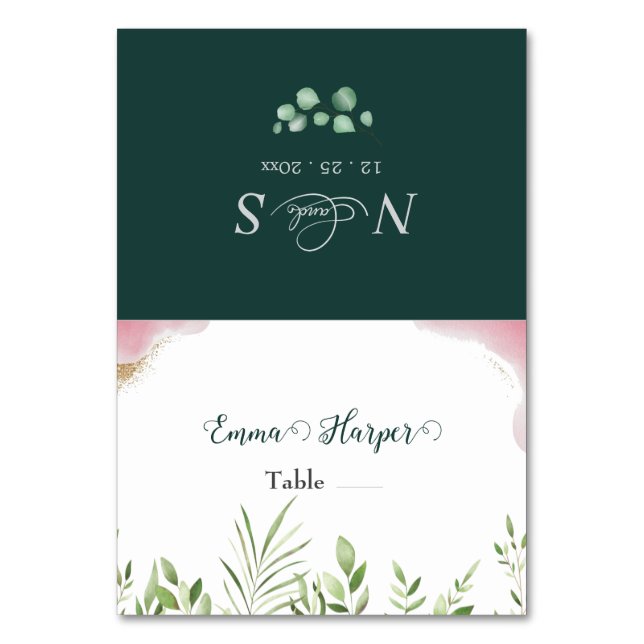 Gold Greenery Printable Wedding Place Cards (Front)