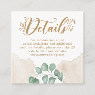 Gold Greenery QR Code Wedding Details  Enclosure Card
