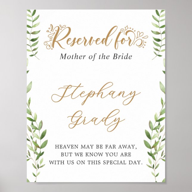 Gold Greenery Reserved Memorial Table Sign (Front)