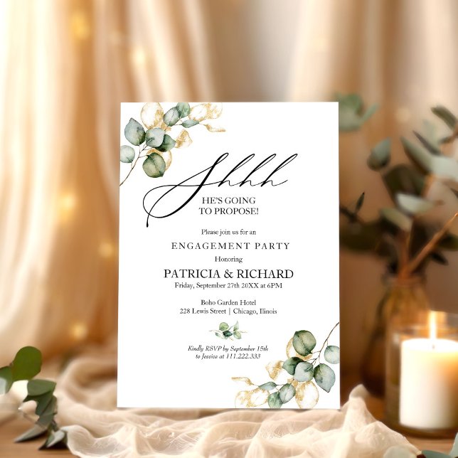 Gold Greenery Surprise Engagement Party Invitation (Creator Uploaded)