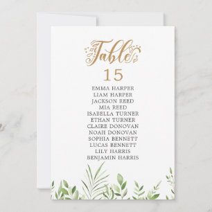 Gold Greenery Table Number Seating Chart Cards