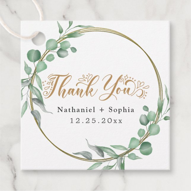 Gold Greenery Thank You Favour Tags (Front)
