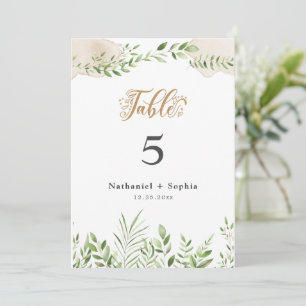 Gold Greenery Watercolor 5x7" Table Number