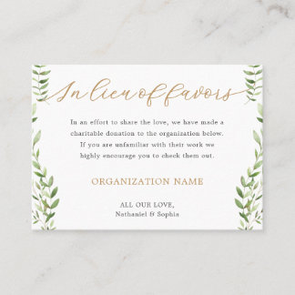 Gold Greenery Watercolor Charity Donation Place Card