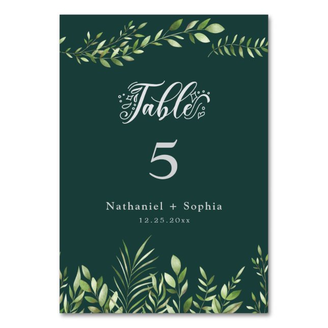 Gold Greenery Watercolor Table Card (Front)