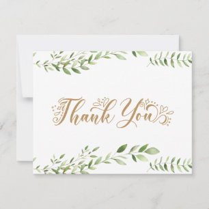 Gold Greenery Watercolor Thank You Flat Card