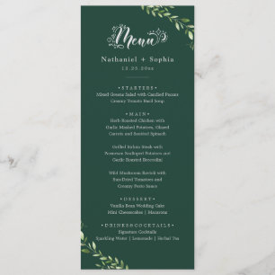 Gold Greenery Watercolor Wedding Dinner Menu