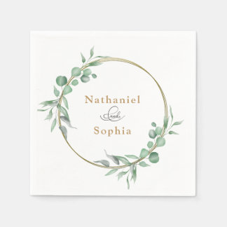 Gold Greenery Watercolor Wedding Napkin