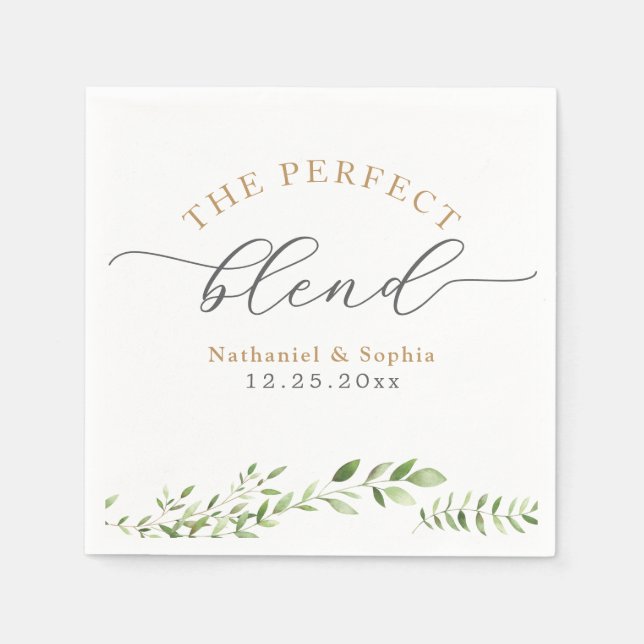 Gold Greenery Watercolor Wedding Napkin (Front)