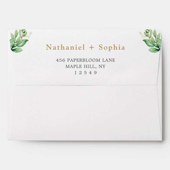 Gold Greenery Wedding Invitation Envelope (Back (Top Flap))
