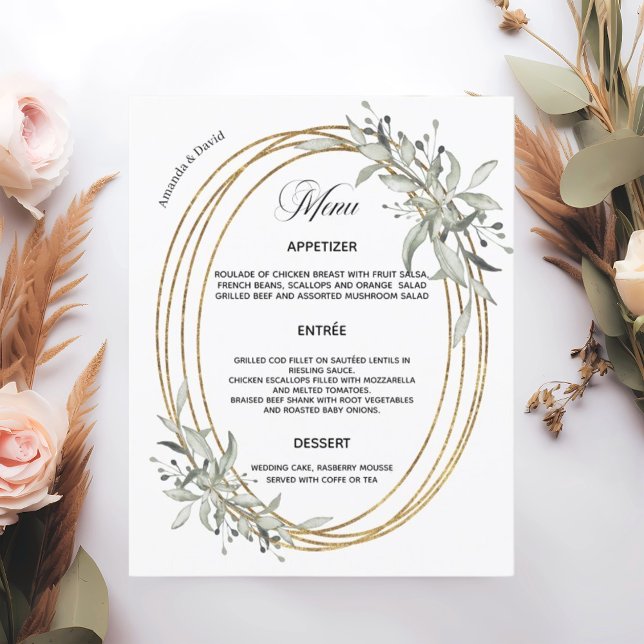 Gold greenery wedding menu card (Creator Uploaded)