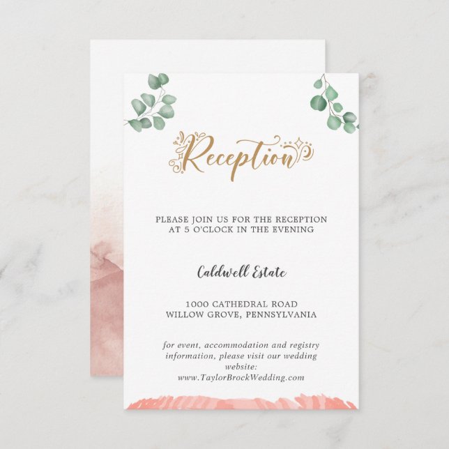 Gold Greenery Wedding Reception Insert Card (Front/Back)