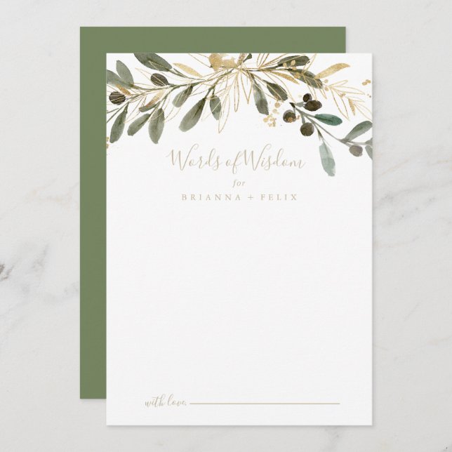 Gold Greenery Wedding Words of Wisdom Advice Card (Front/Back)