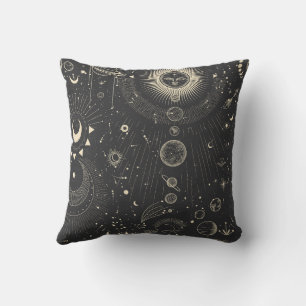 Gold Grey Abstract Dream Dark Boho Square Pillow