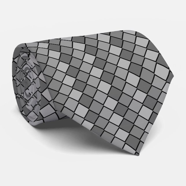 Gold, Grey and Black Checked Necktie (Rolled)