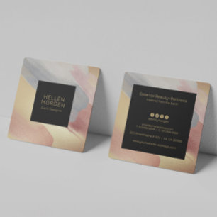 Gold, Grey and Rose-Gold Brushstrokes Square Business Card
