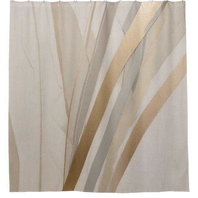Gold Grey Beige Abstract Stripe Shower Curtain (Front)