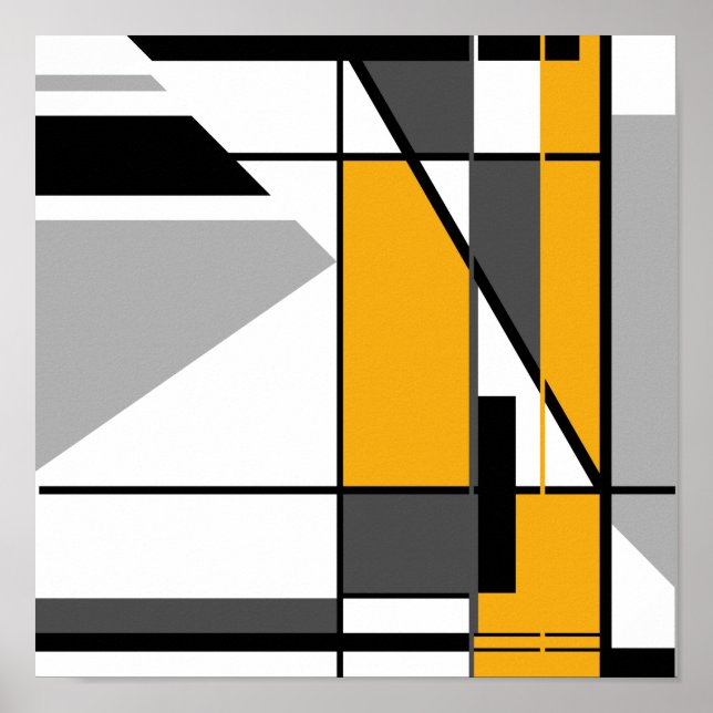 Gold Grey Black Mosaic-like Abstract Design Poster (Front)