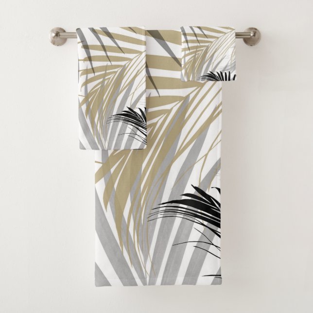 Gold Grey Black Palm Leaves Dream - Cali Summer Vi Bath Towel Set (Insitu)