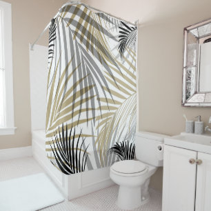 Gold Grey Black Palm Leaves Dream - Cali Summer Vi Shower Curtain