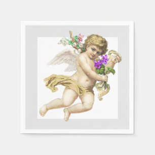 Gold Grey Cherub Angel Paper Napkin