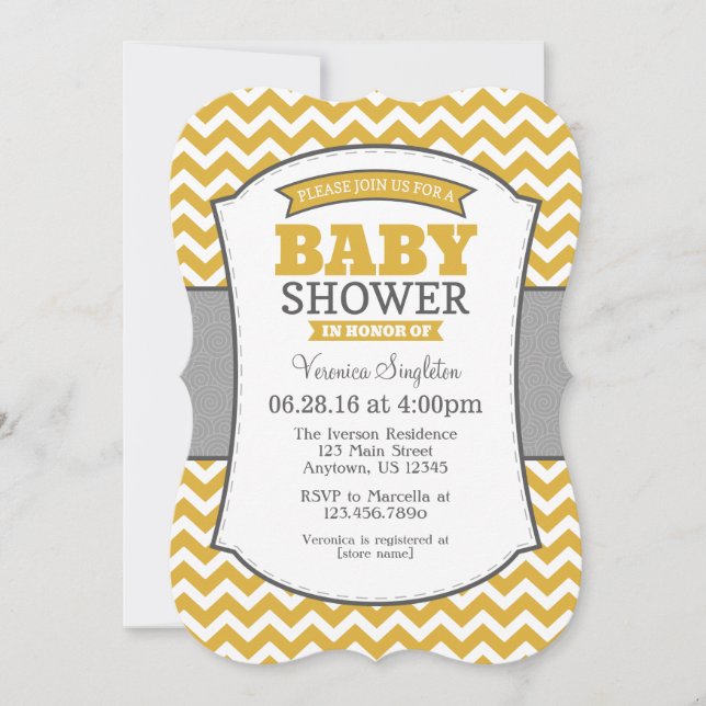 Gold Grey Chevron Baby Shower Invitation (Front)