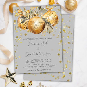 Gold Grey Christmas Wedding Invitation