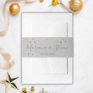 Gold Grey Christmas Wedding Invitation Belly Band