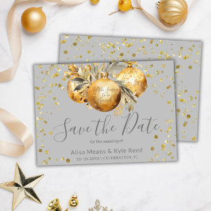 Gold Grey Christmas Wedding Save the Date Invitation