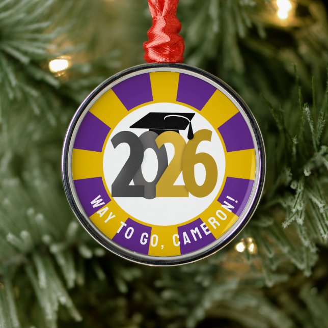 Gold Grey Class of 2026 Graduation Metal Ornament (Tree)