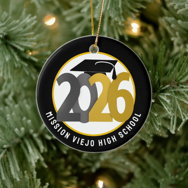 Gold Grey Class of 2026 Photo Graduation Ceramic Ornament (Tree)