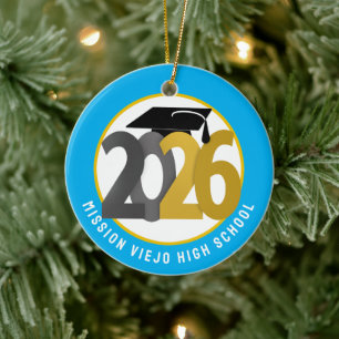 Gold Grey Class of 2026 Photo Graduation Ceramic Ornament