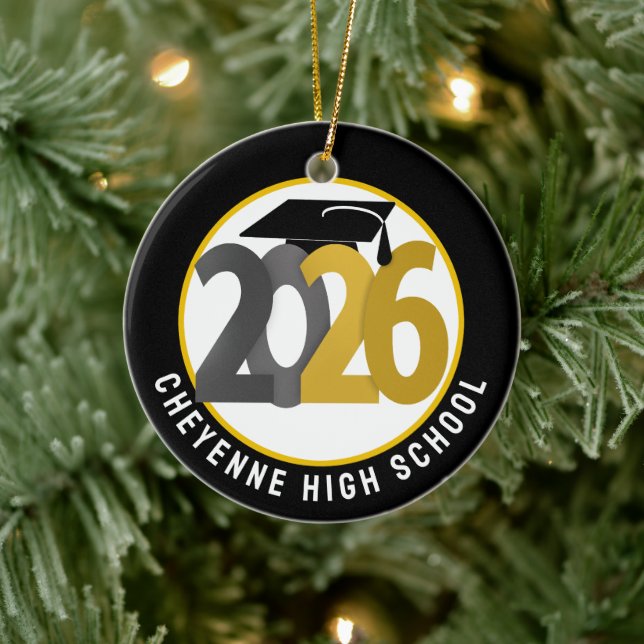 Gold Grey Class of 2026 Photo Graduation Ceramic Ornament (Tree)